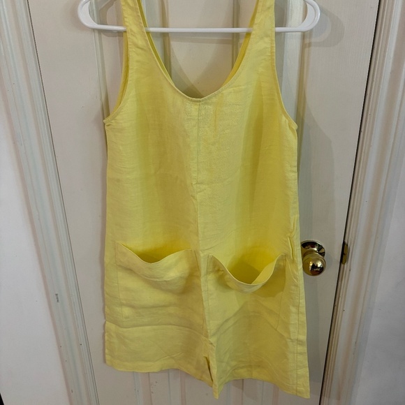 Ilana Kohn yellow 100% linen short jumpsuit with large pockets rompers - Picture 2 of 5